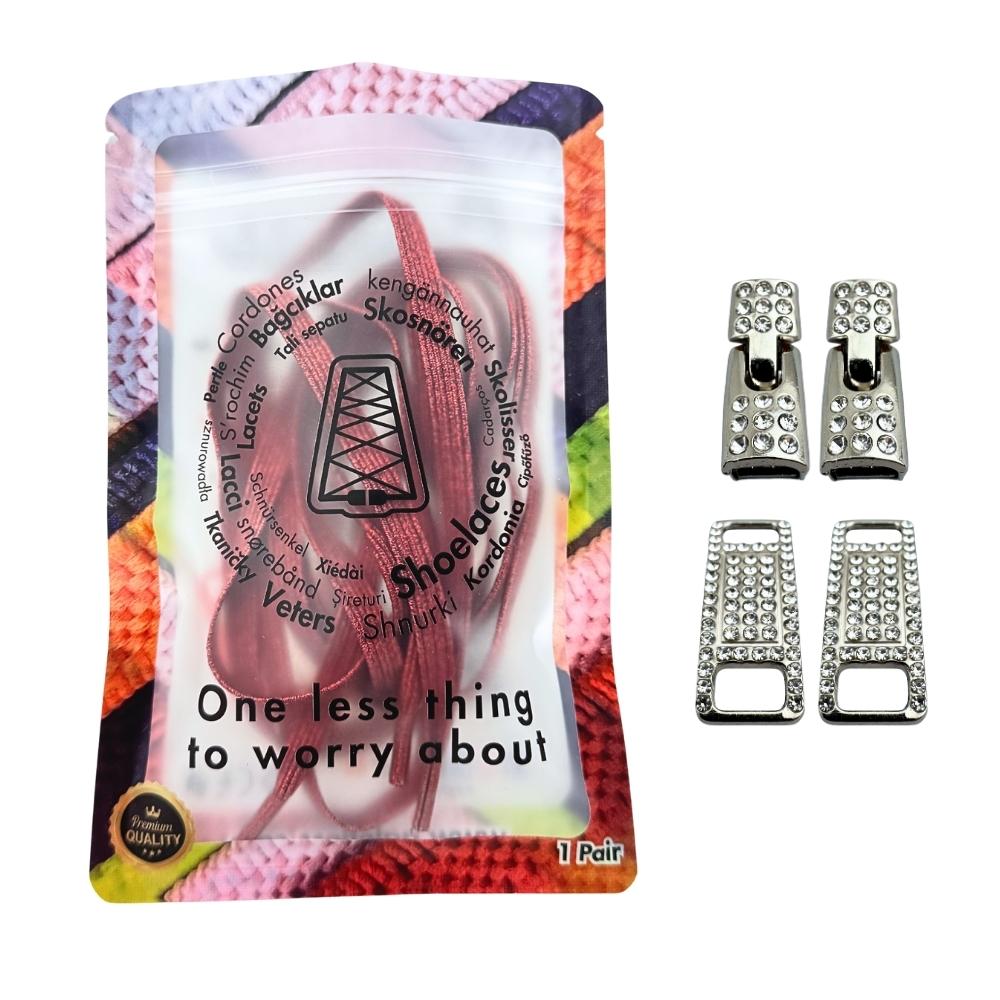 Elastische veters zonder strikken bling bling 6mm haak zilveren sluiting rood in luxe verpakking