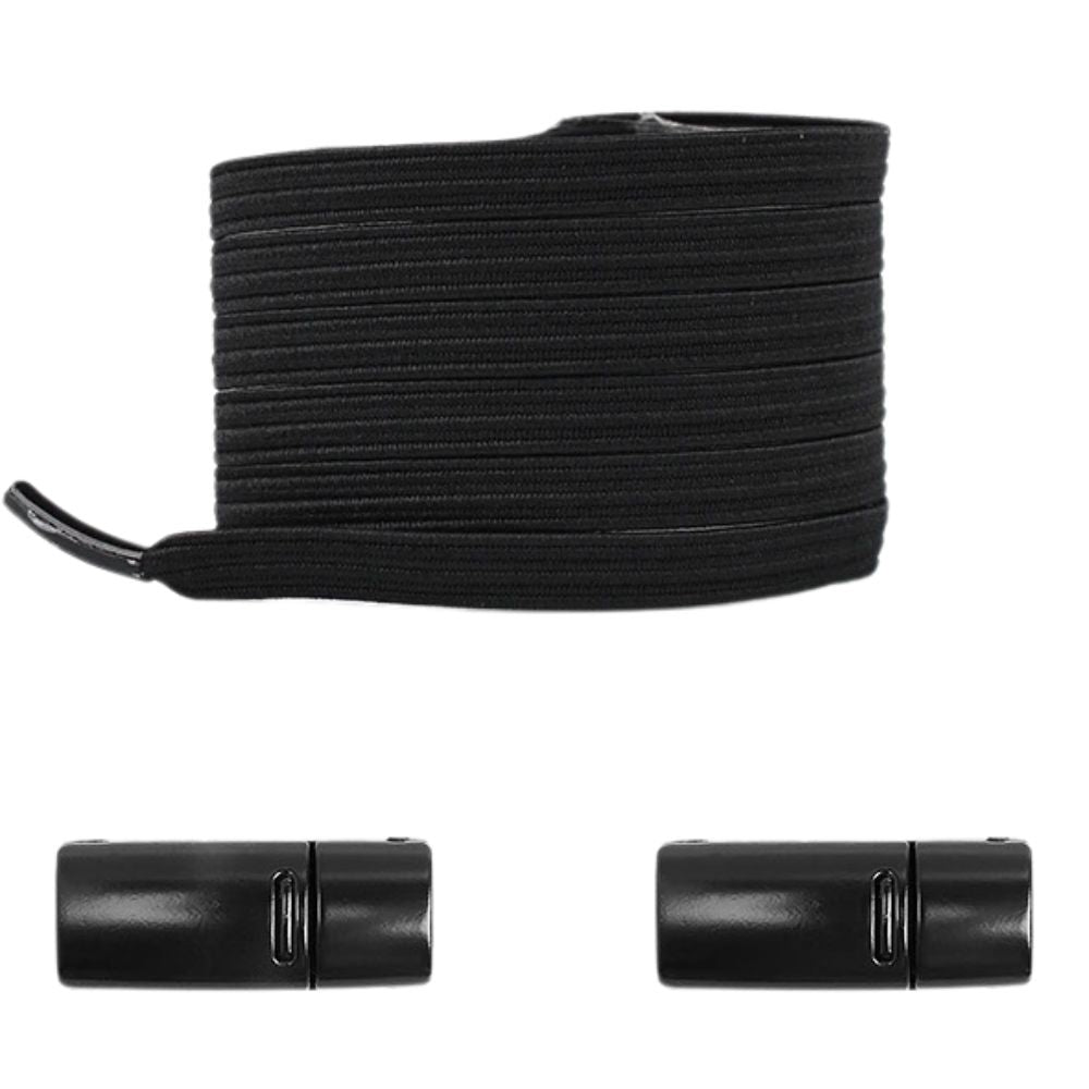 Zwarte platte nette elastische veters met magneetsluiting voor comfortabele sneakers zonder strikken