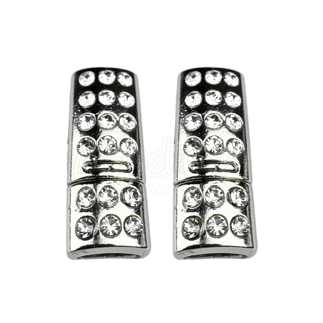 Elastische veters bling magneet sluiting zilver geschikt voor elastische veters van 6 tot 9 mm breed