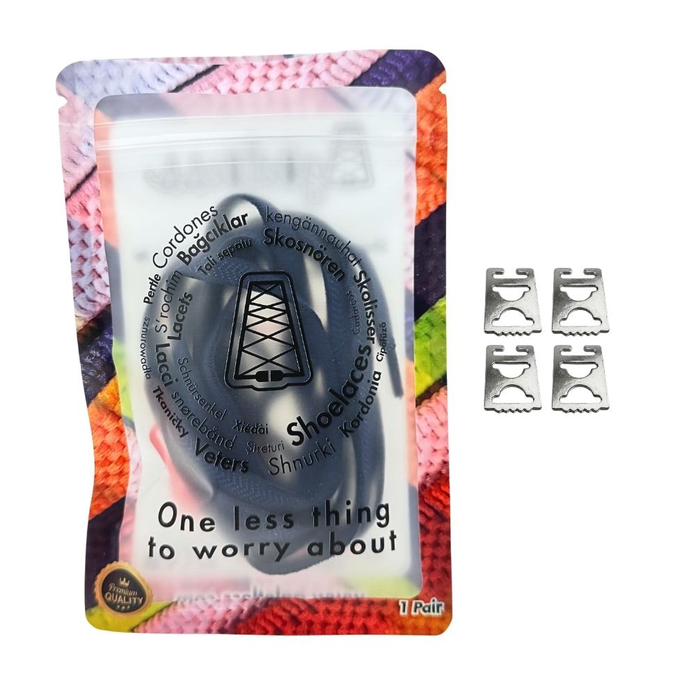 Elastische veters onzichtbaar strikken plat 8mm onzichtbare clipjes marineblauw in luxe verpakking