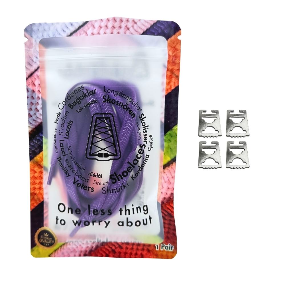 Elastische veters onzichtbaar strikken plat 8mm onzichtbare clipjes paars in luxe verpakking