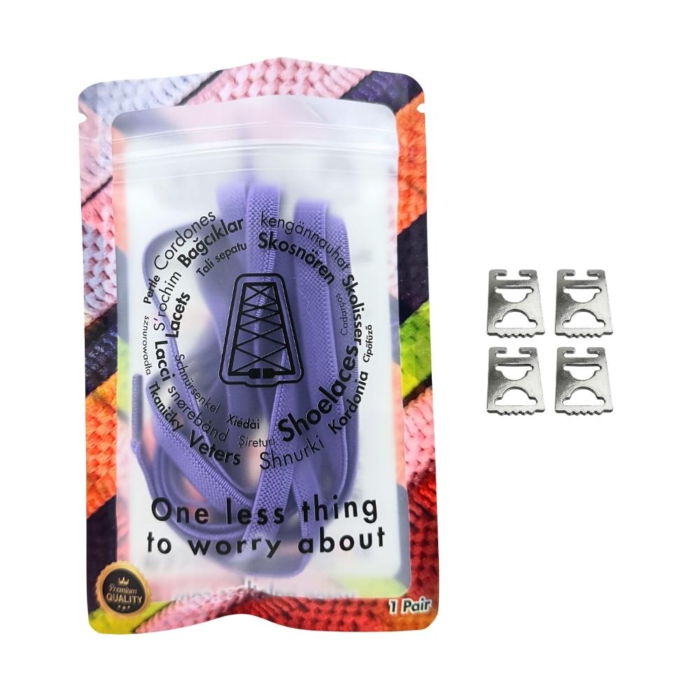 Elastische veters onzichtbaar strikken plat 9mm onzichtbare clipjes paars in luxe verpakking