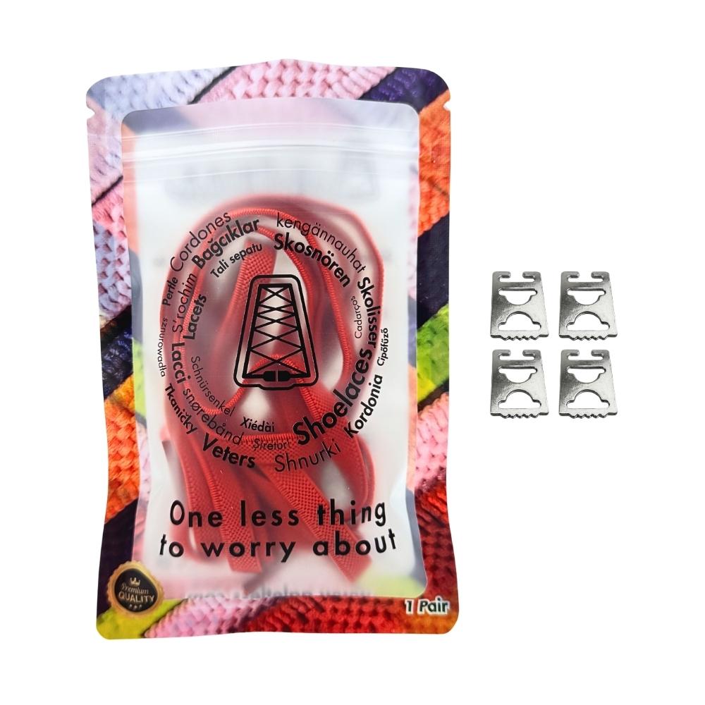 Elastische veters onzichtbaar strikken plat 9mm onzichtbare clipjes rood in luxe verpakking