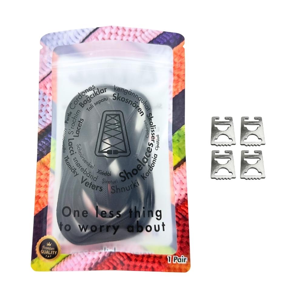 Elastische veters onzichtbaar strikken plat 9mm onzichtbare clipjes zwart in luxe verpakking