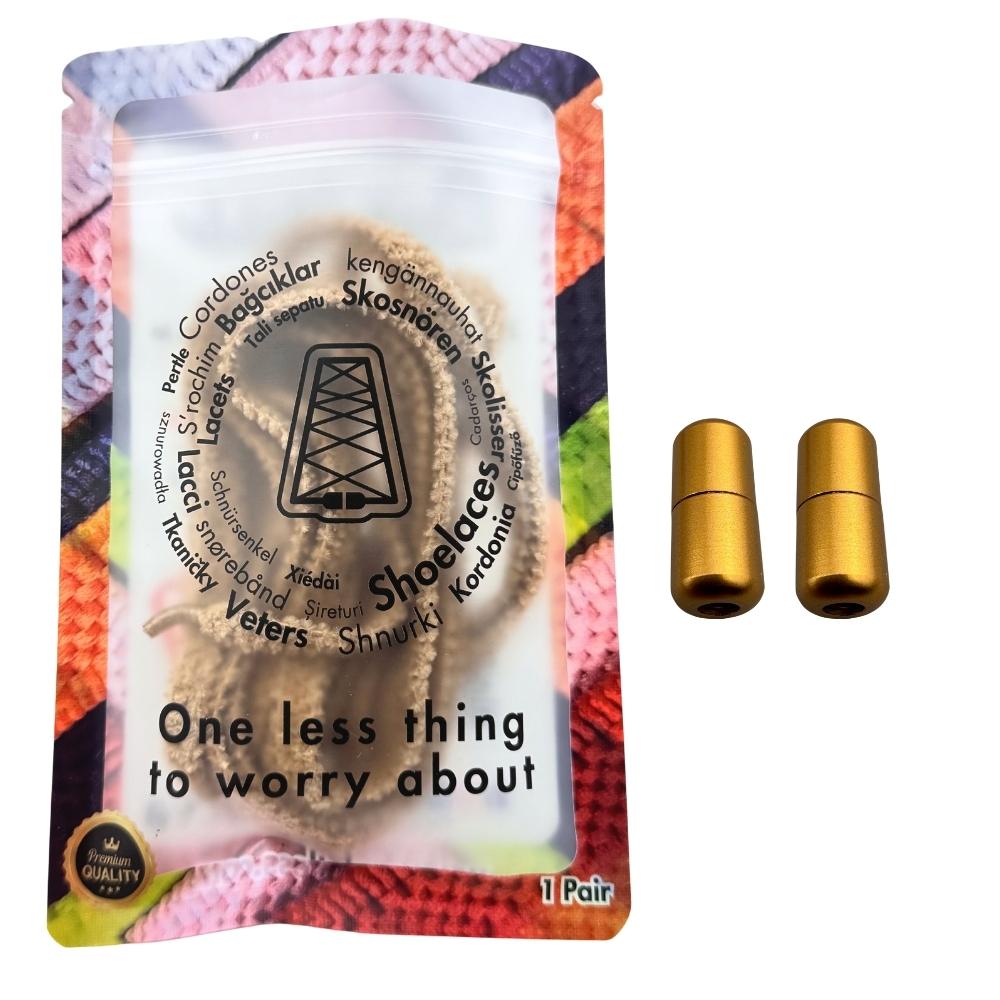 Elastische veters zonder strikken fluffy 7mm capsule sluiting lichtbruin in luxe verpakking