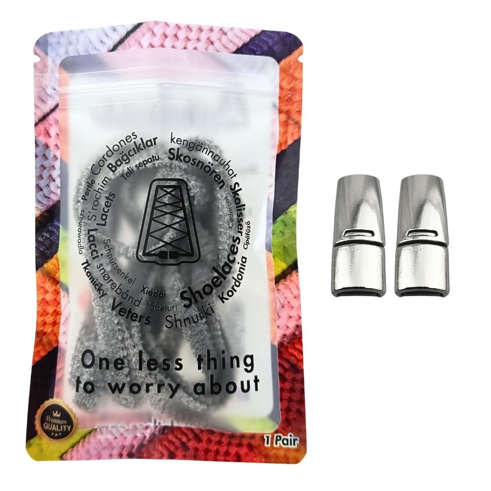 Elastische veters zonder strikken fluffy 7mm magnetische sluiting donkergrijs in luxe verpakking