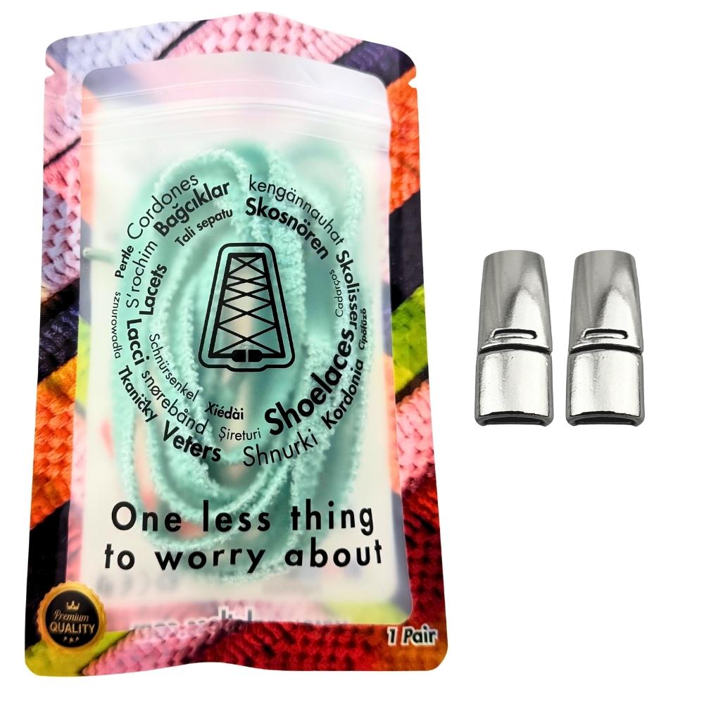 Elastische veters zonder strikken fluffy 7mm magnetische sluiting hemelsblauw in luxe verpakking