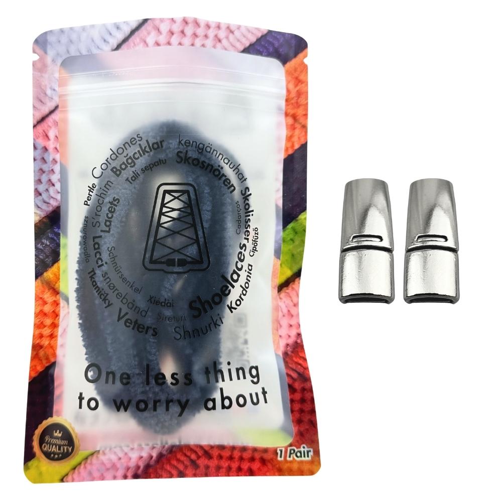 Elastische veters zonder strikken fluffy 7mm magnetische sluiting marineblauw in luxe verpakking