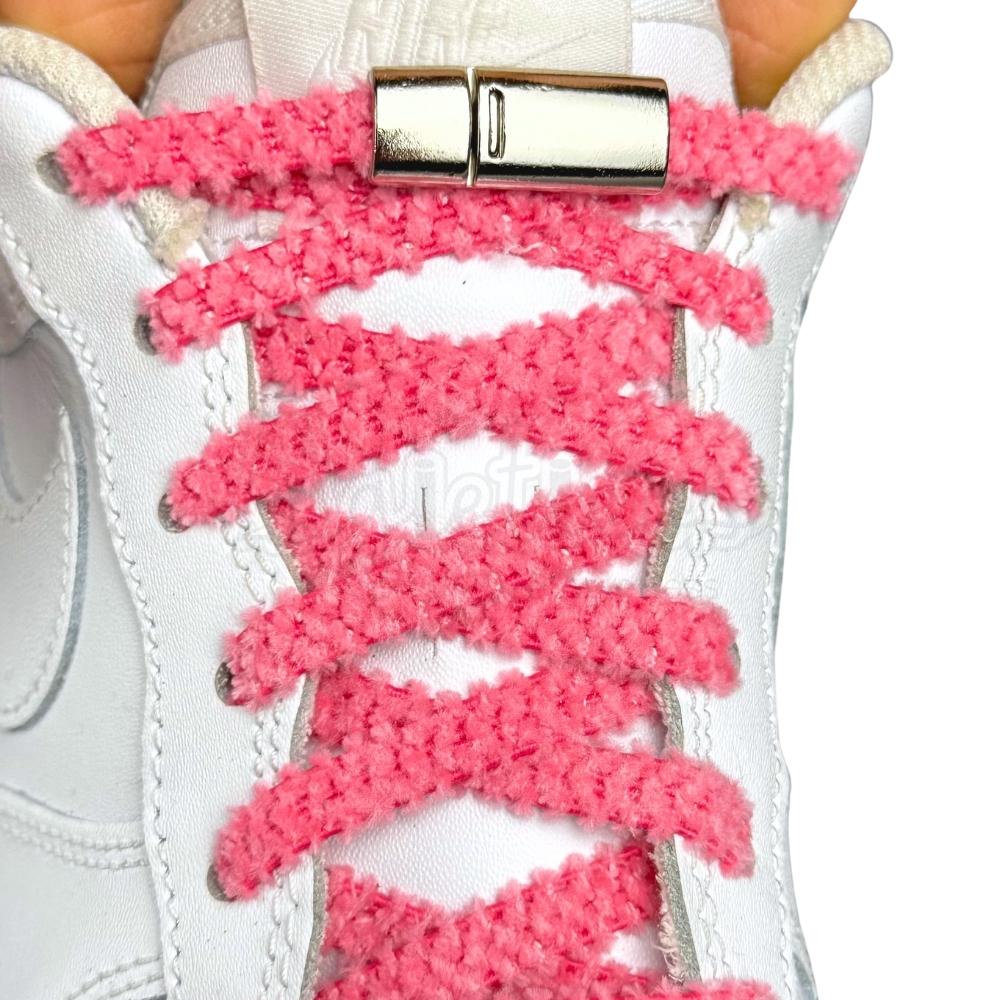 Elastische veters zonder strikken fluffy 7mm magnetische sluiting rozenrood met stretch uitgerekt