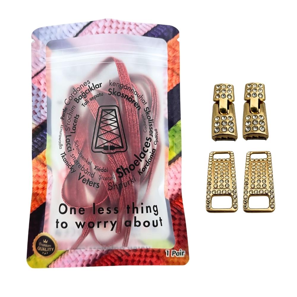 Elastische veters zonder strikken bling bling 6mm haak sluiting rood in luxe verpakking