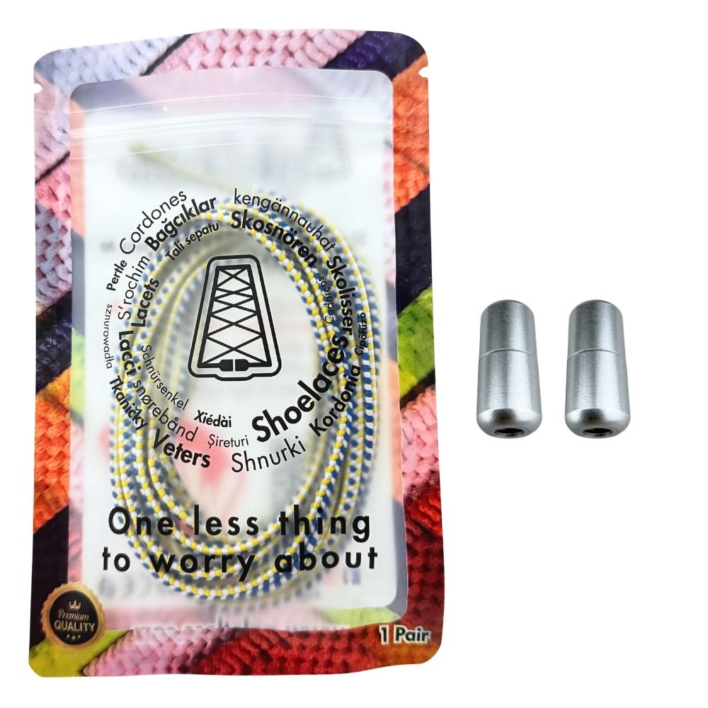 Elastische veters zonder strikken driehoek 3mm capsule sluiting wit blauw geel in luxe verpakking