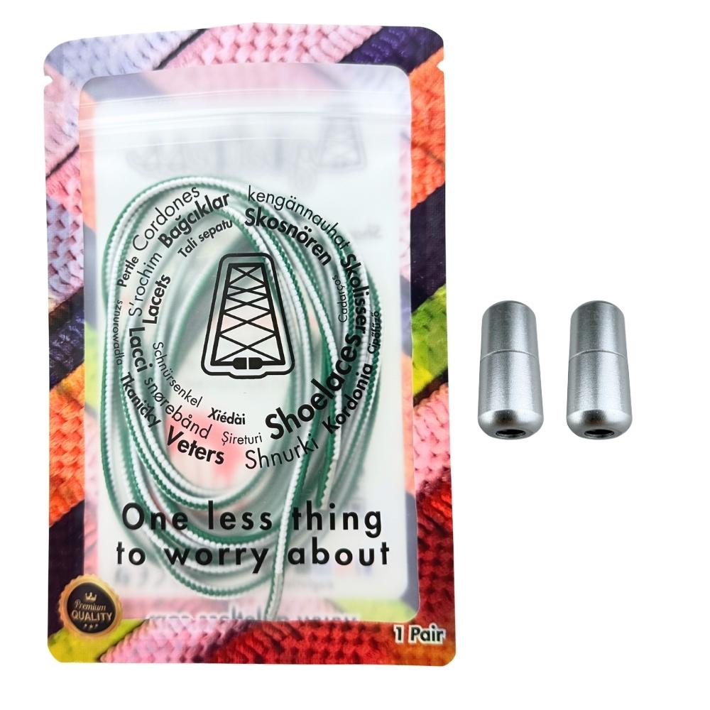 Elastische veters zonder strikken driehoek 3mm capsule sluiting wit groen in luxe verpakking