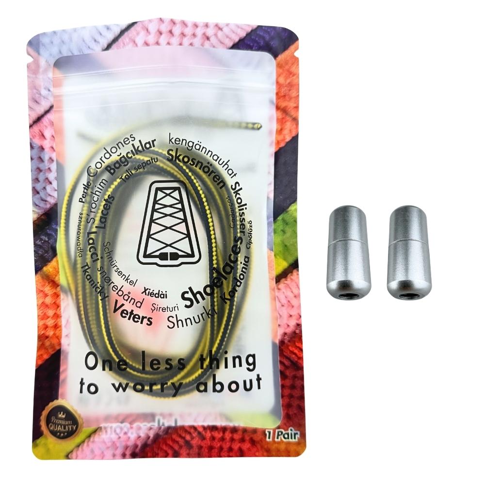 Elastische veters zonder strikken driehoek 3mm capsule sluiting zwart geel in luxe verpakking