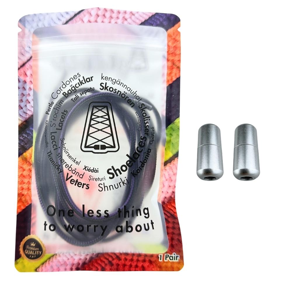 Elastische veters zonder strikken driehoek 3mm capsule sluiting zwart paars in luxe verpakking