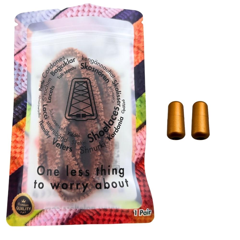 Elastische veters zonder strikken fluffy 7mm capsule sluiting bruin in luxe verpakking