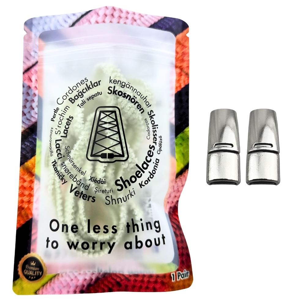 Elastische veters zonder strikken fluffy 7mm magnetische sluiting lichtgroen in luxe verpakking