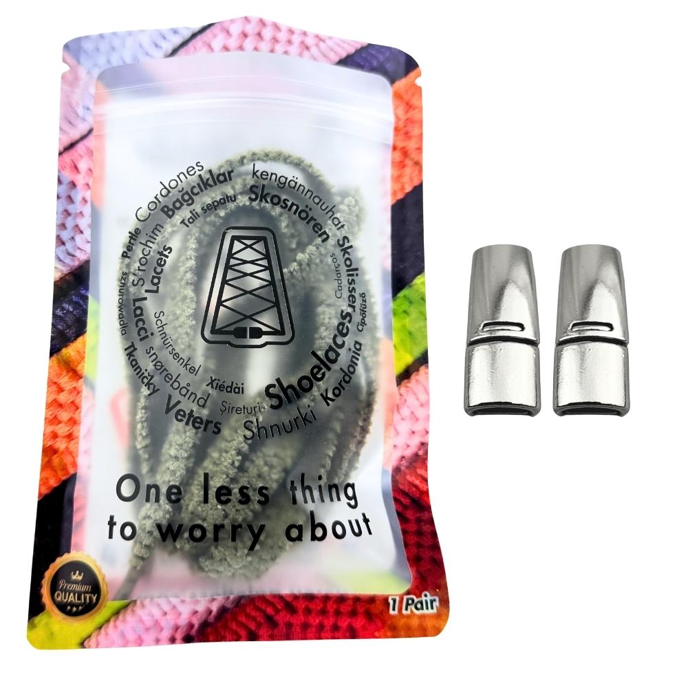 Elastische veters zonder strikken fluffy 7mm magnetische sluiting mosgroen in luxe verpakking