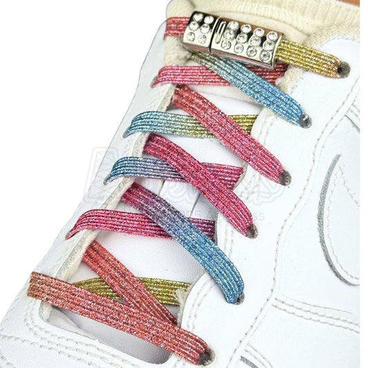 Elastische veters zonder strikken glitter 6mm bling magnetische sluiting candy geregen in witte Nike Air Force 1