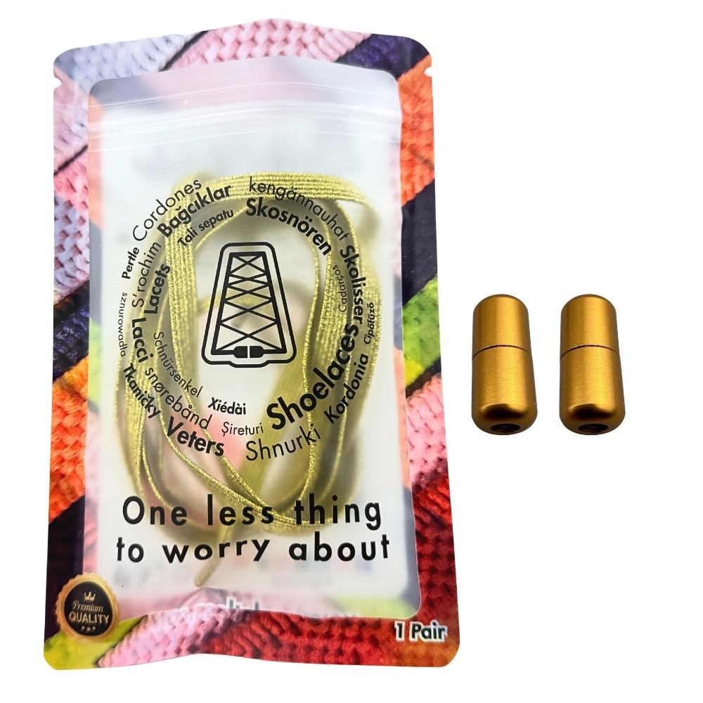 Elastische veters zonder strikken glitter 6mm capsule sluiting goud in luxe verpakking