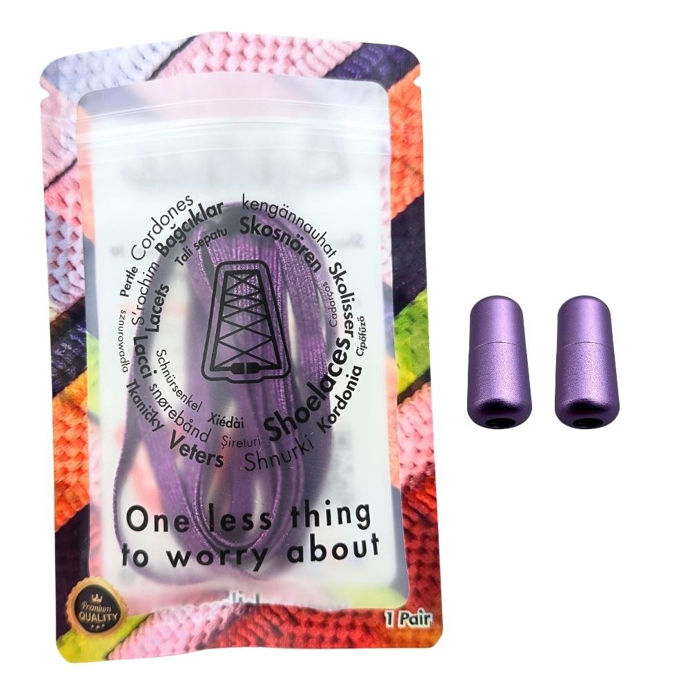 Elastische veters zonder strikken glitter 6mm capsule sluiting paars in luxe verpakking