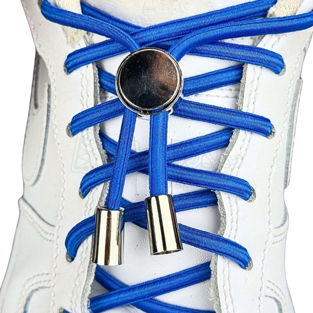 Elastische veters zonder strikken ovaal 4mm luxe lock blauw met stretch uitgerekt