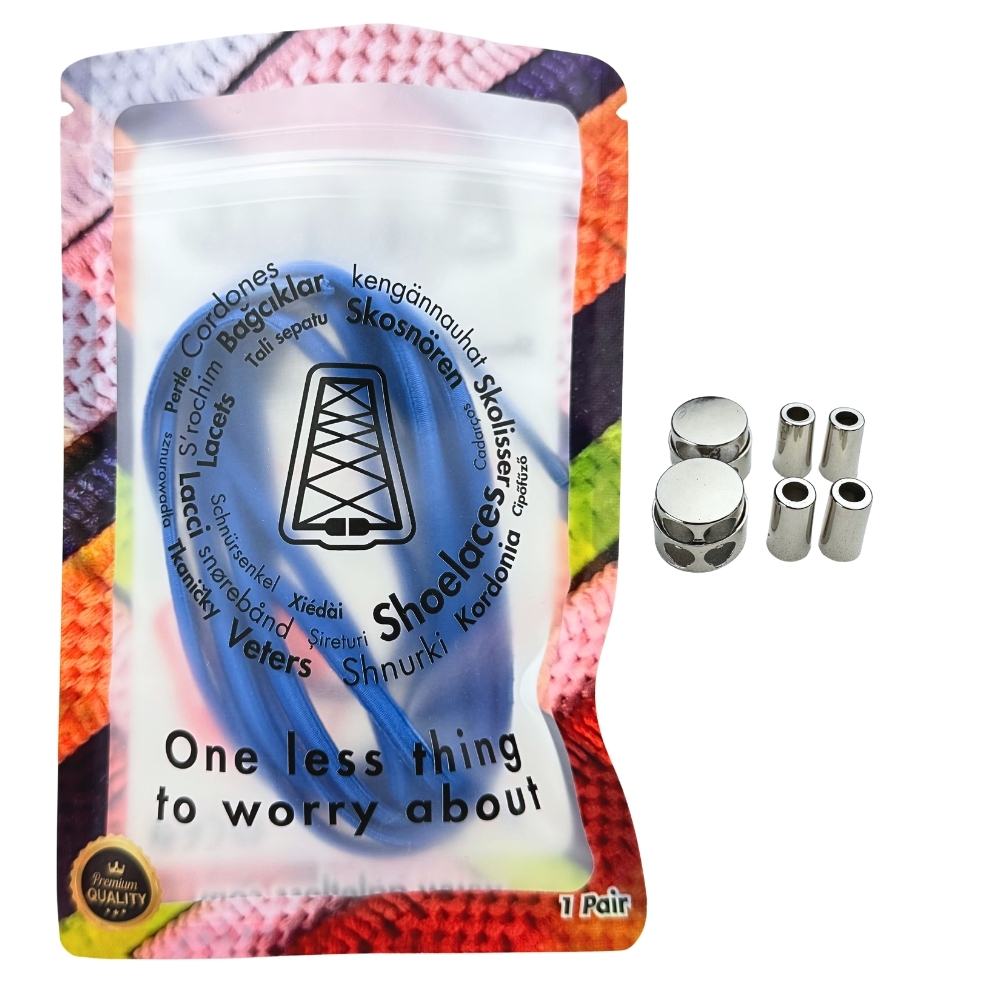 Elastische veters zonder strikken ovaal 4mm luxe lock blauw in luxe verpakking