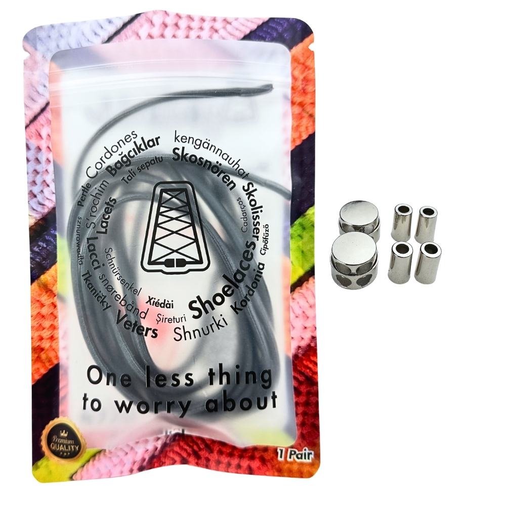 Elastische veters zonder strikken ovaal 4mm luxe lock donkergrijs in luxe verpakking