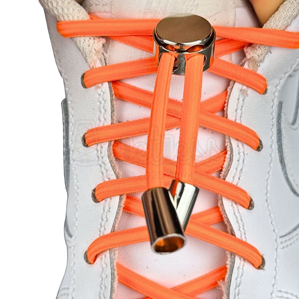 Elastische veters zonder strikken ovaal 4mm luxe lock oranje met stretch uitgerekt