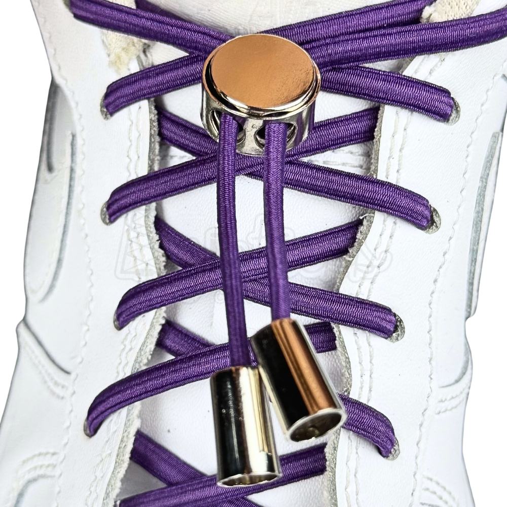 Elastische veters zonder strikken ovaal 4mm luxe lock paars met stretch uitgerekt