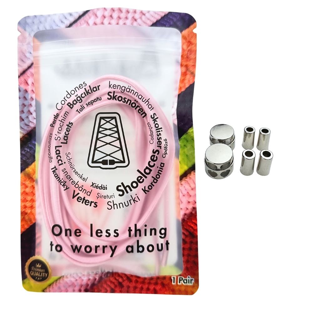 Elastische veters zonder strikken ovaal 4mm luxe lock roze in luxe verpakking