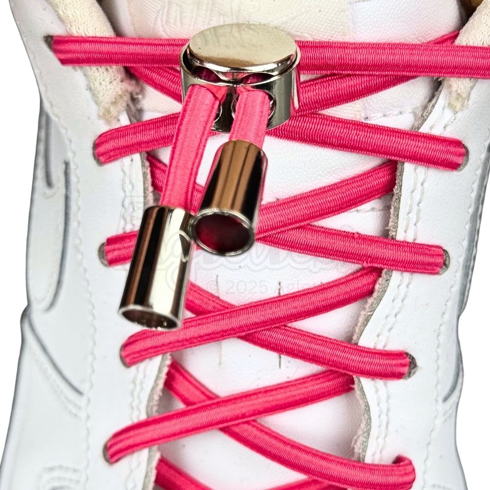 Elastische veters zonder strikken ovaal 4mm luxe lock rozenrood met stretch uitgerekt