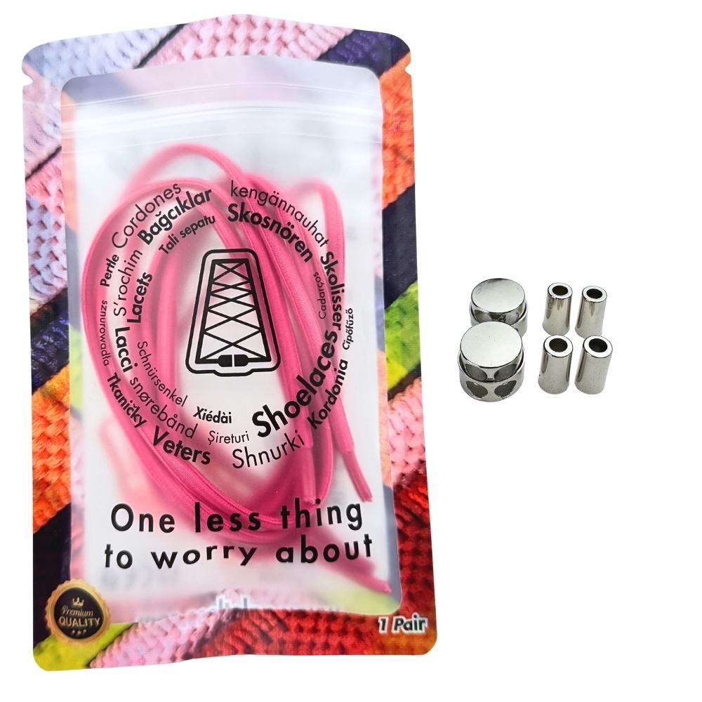 Elastische veters zonder strikken ovaal 4mm luxe lock rozenrood in luxe verpakking