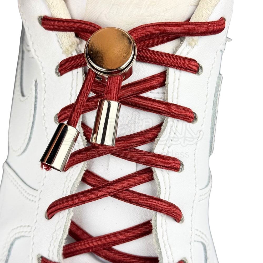 Elastische veters zonder strikken ovaal 4mm luxe lock wijnrood met stretch uitgerekt