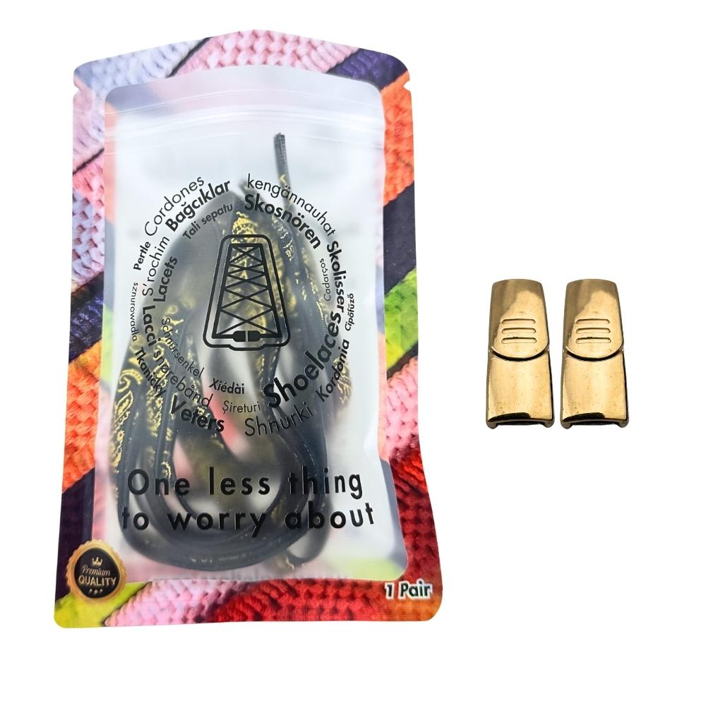 Elastische veters zonder strikken paisley 9mm magnetische sluiting zwart goud in luxe verpakking