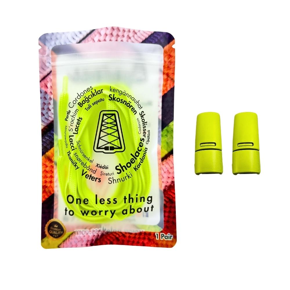 Elastische veters zonder strikken plat 6mm magnetische sluiting fluorescerend groen in luxe verpakking