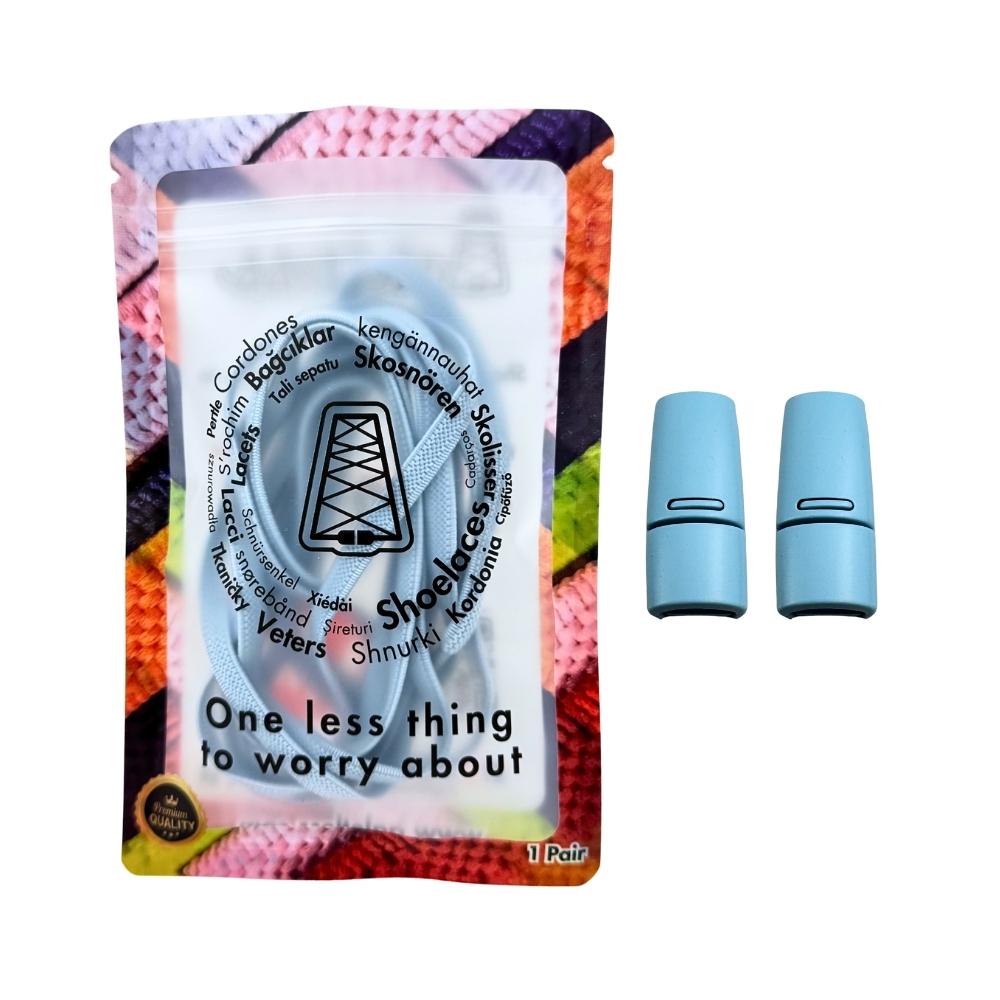 Elastische veters zonder strikken plat 6mm magnetische sluiting lichtblauw in luxe verpakking