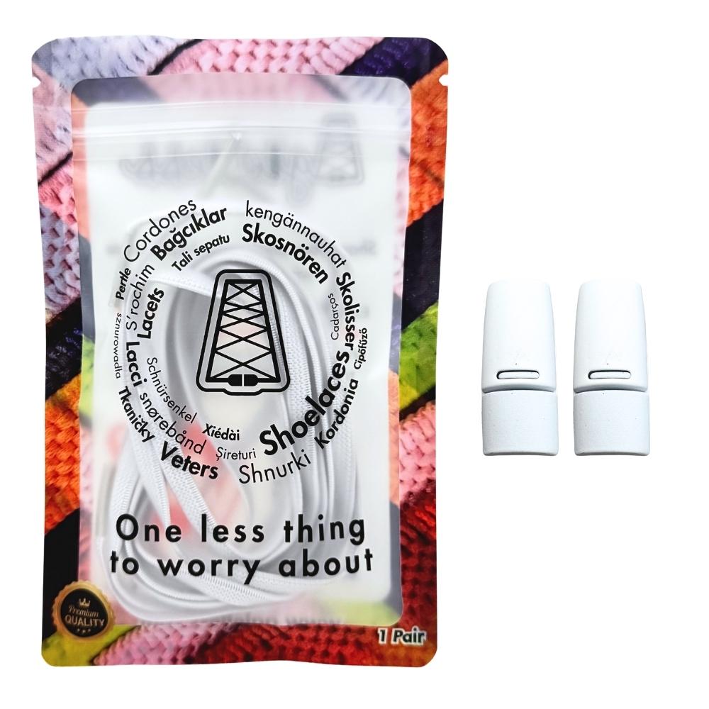 Elastische veters zonder strikken plat 6mm magnetische sluiting wit in luxe verpakking