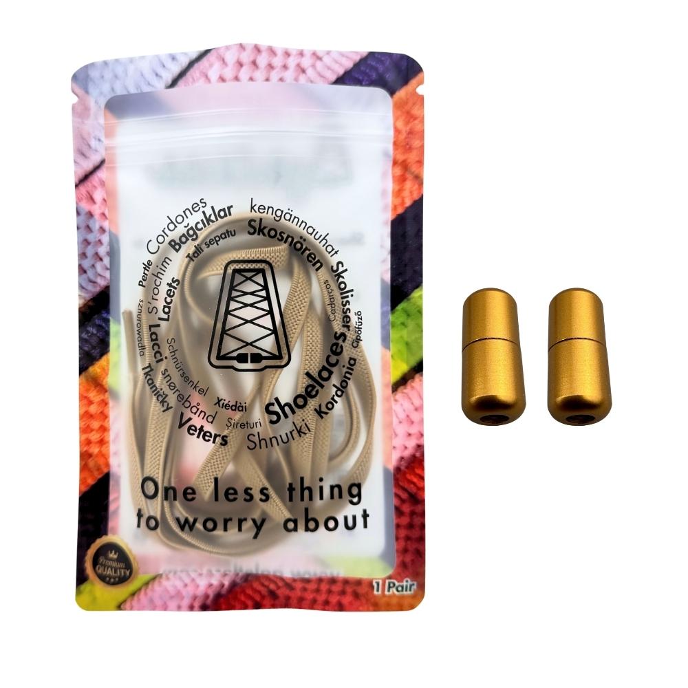 Elastische veters zonder strikken plat 6mm metalen draai capsule khaki in luxe verpakking