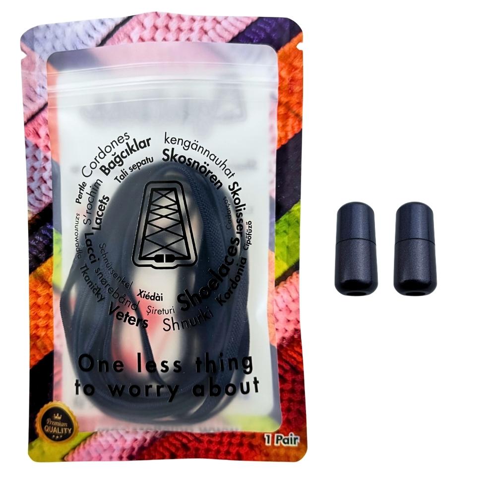 Elastische veters zonder strikken plat 6mm metalen draai capsule marineblauw in luxe verpakking