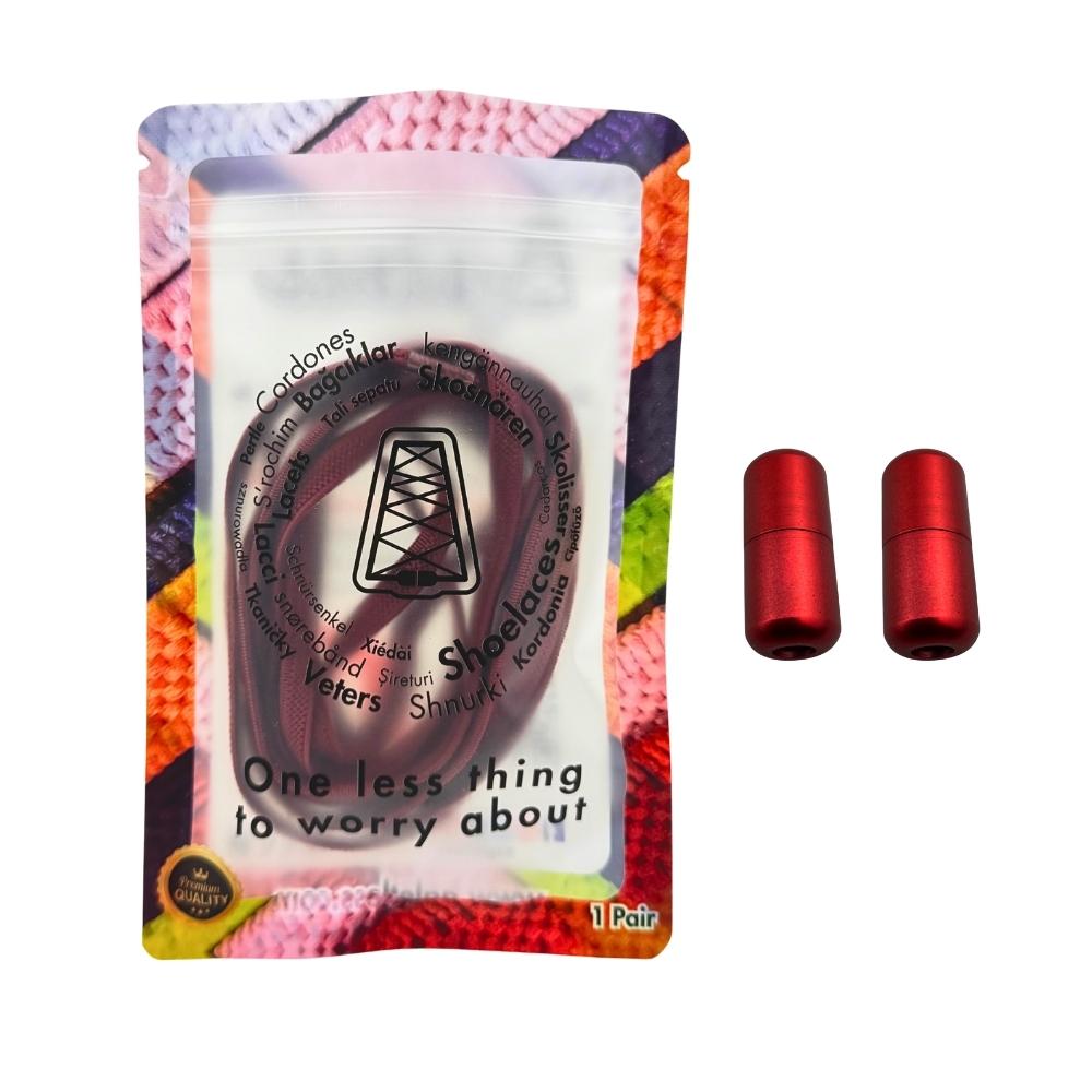 Elastische veters zonder strikken plat 6mm metalen draai capsule wijnrood in luxe verpakking