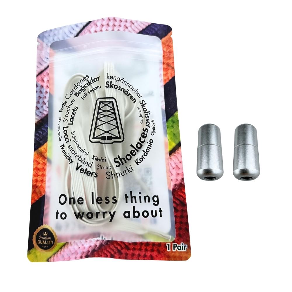 Elastische veters zonder strikken plat 7mm capsule sluiting beige in luxe verpakking