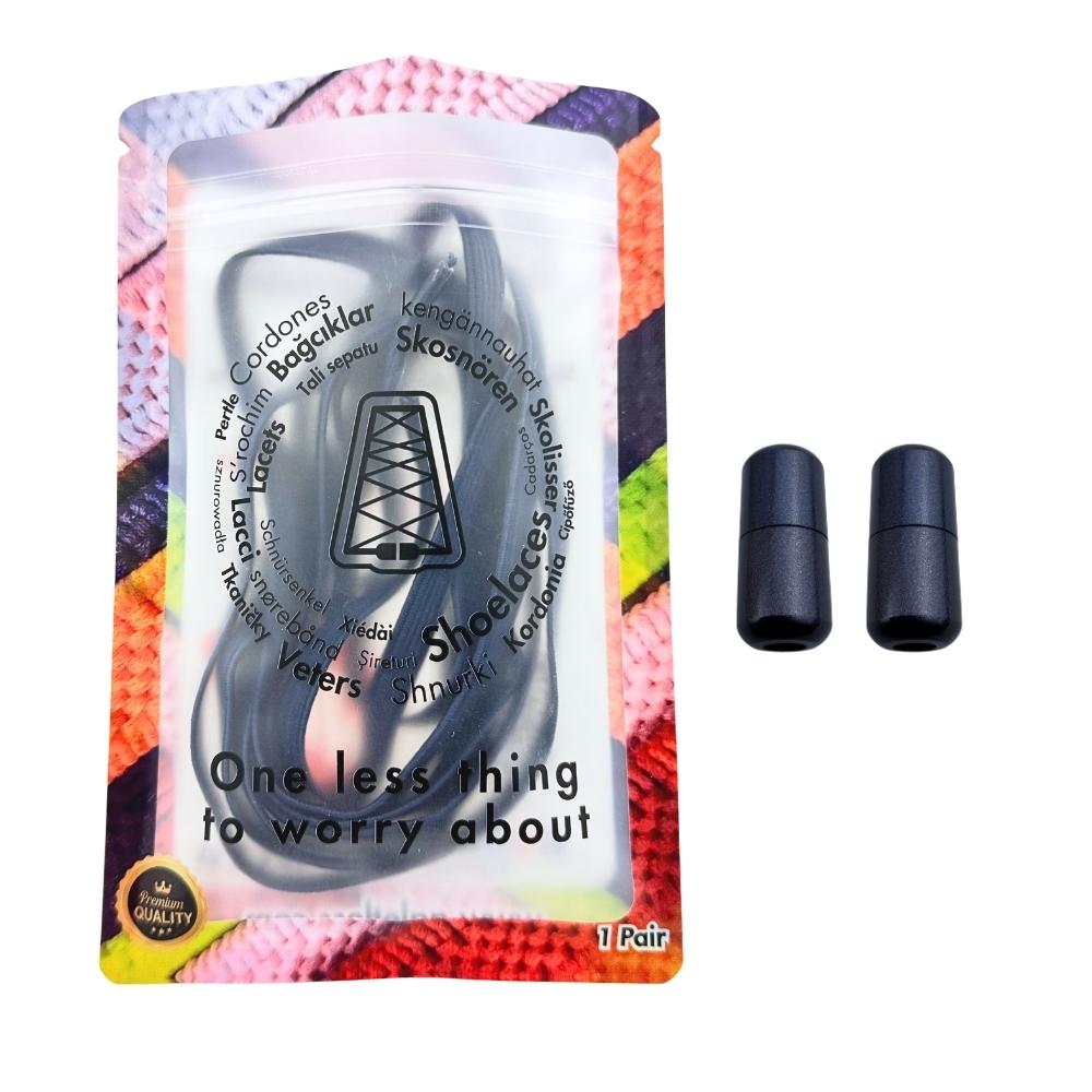 Elastische veters zonder strikken plat 7mm capsule sluiting marineblauw in luxe verpakking