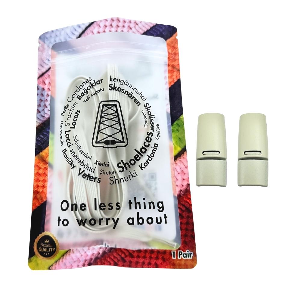 Elastische veters zonder strikken plat 7mm magnetische sluiting beige in luxe verpakking