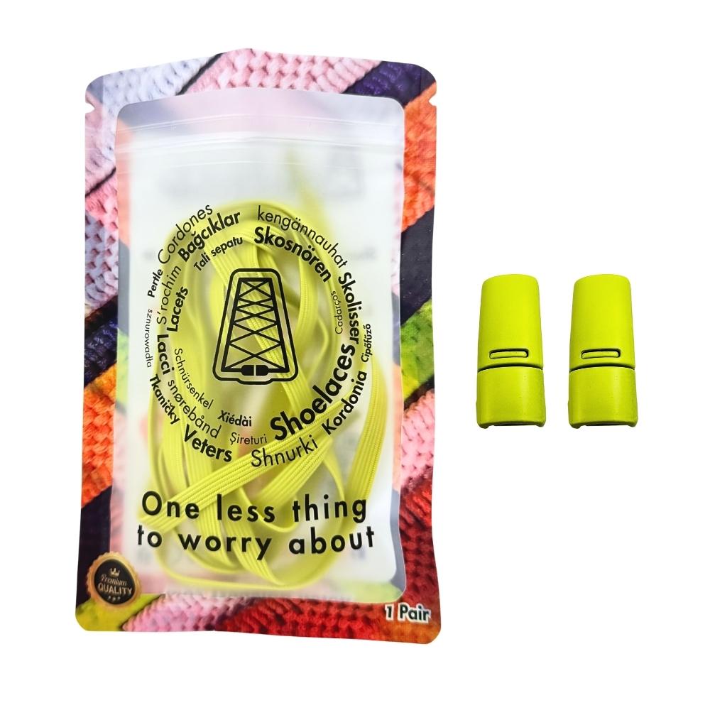 Elastische veters zonder strikken plat 7mm magnetische sluiting citroengeel in luxe verpakking