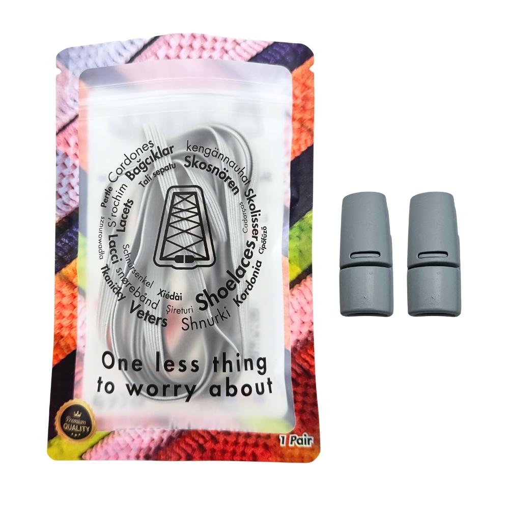 Elastische veters zonder strikken plat 7mm magnetische sluiting grijs in luxe verpakking