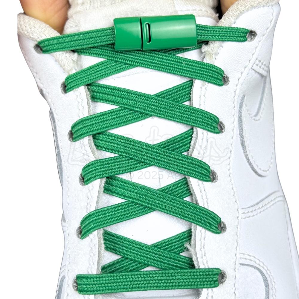 Elastische veters zonder strikken plat 7mm magnetische sluiting groen met stretch uitgerekt