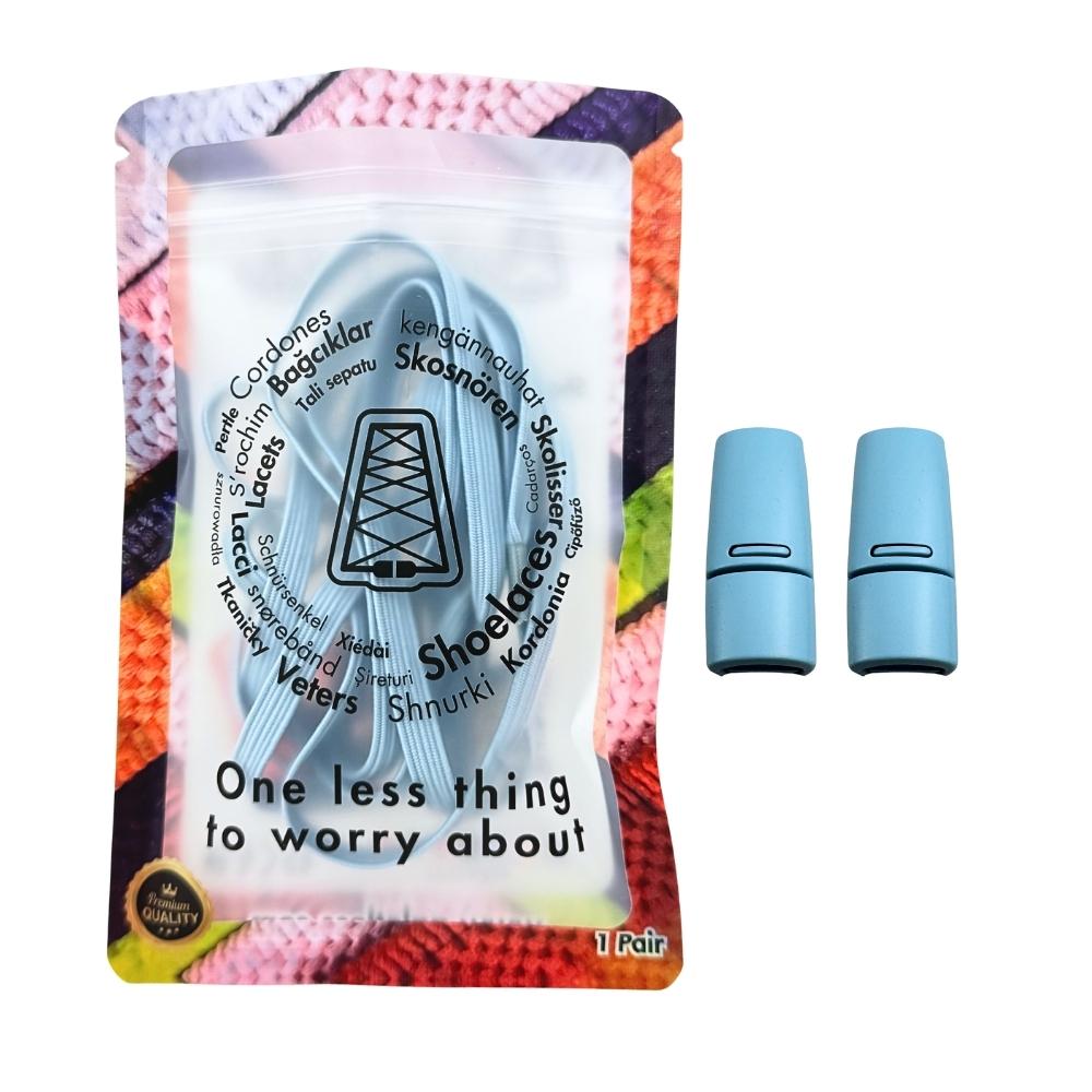 Elastische veters zonder strikken plat 7mm magnetische sluiting lichtblauw in luxe verpakking