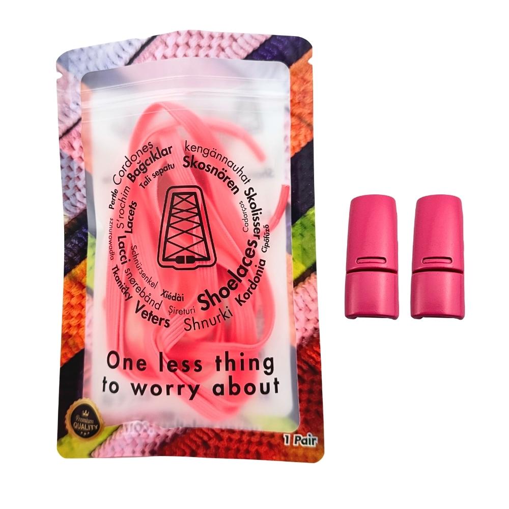 Elastische veters zonder strikken plat 7mm magnetische sluiting oranjerood in luxe verpakking