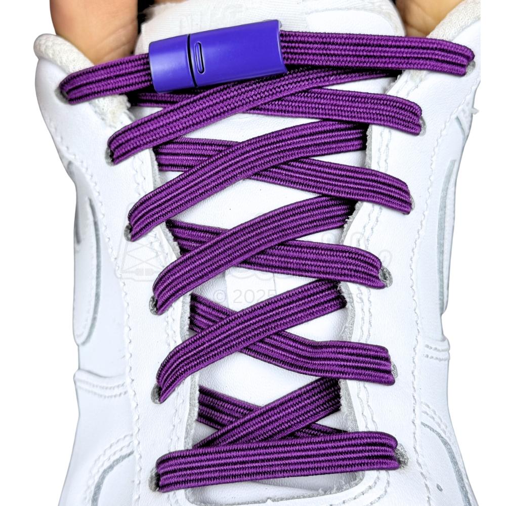 Elastische veters zonder strikken plat 7mm magnetische sluiting paars met stretch uitgerekt