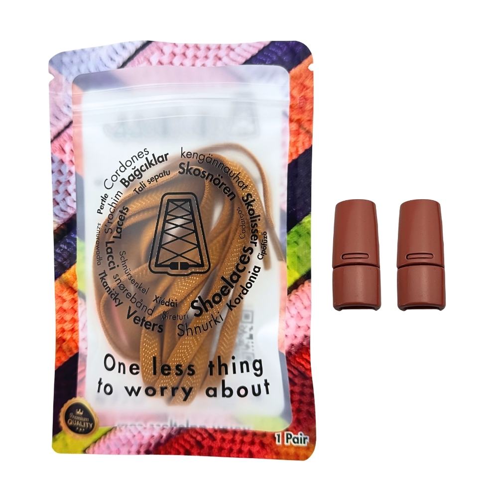 Elastische veters zonder strikken plat 8mm magnetische sluiting bruin in luxe verpakking